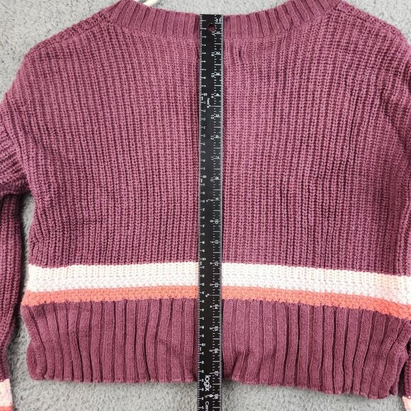 Women's Cropped Boxy Oversized Cardigan Sweater Extra Small Burgundy Y2K Preppy - Picture 10 of 11
